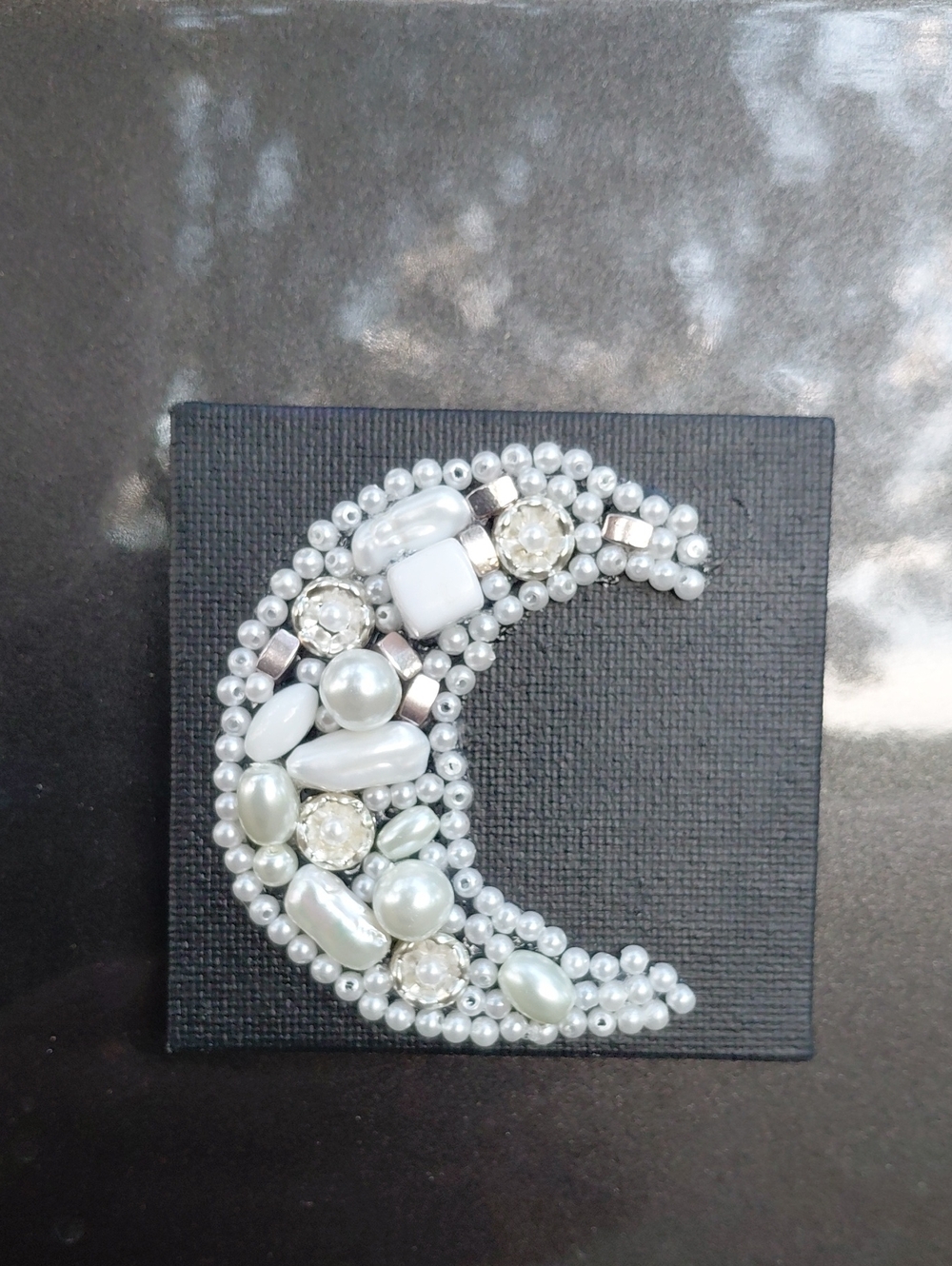 Handcrafted Junk Jewelry Moon Magnet